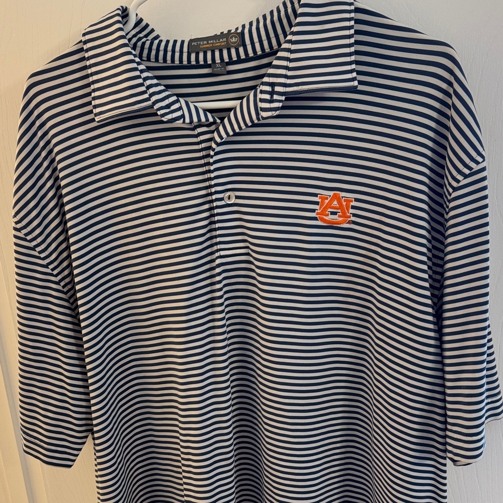 Peter Millar Auburn University Golf Polo - Navy and White Stripes XL